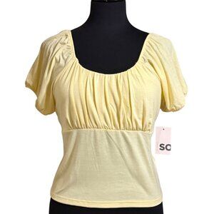 SO Goods For Life Pale Yellow Flutter-Sleeve Peasant-Style Top Junior's Size L